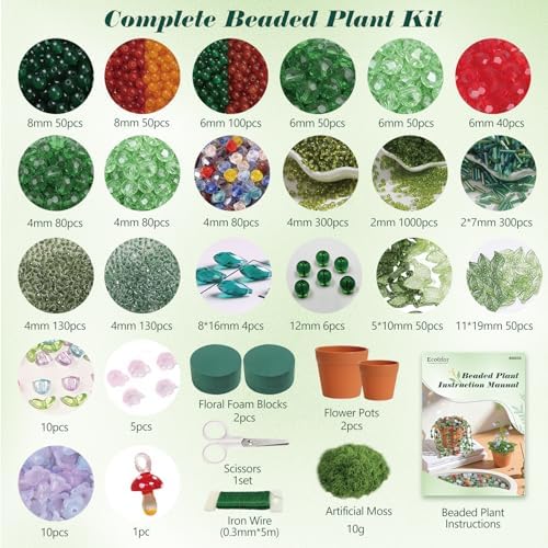 Ecoofor Green Beads Beaded Plant Kit DIY Plant Kit, Green Glass & Crystal Leaf Beads, Video Tutorials, Desk Gifts, Handmade Gifts for Plant Lovers - Image 3