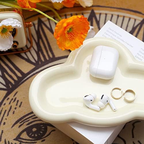 Jewelry Dish Trinket Tray for Women, Ring Holder, Unique Cloud Shape Ceramic Plate Cute Things Vanity Aesthetic Room Decor Mother's Day Birthday Christmas Warm House Gifts (Crème) (JT001) - Image 4