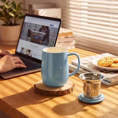 Sweese 20 OZ Porcelain Tea Mug with Infuser and Lid, Bluish Grey Tea Cup - Image 4