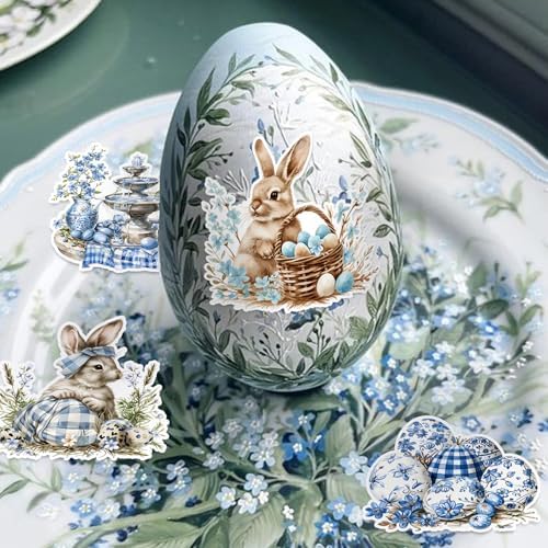 100 Pcs Easter Bunny Stickers - Watercolor Rabbit & Blue Gingham Pattern, 100 Piece Set for Easter Basket Stuffers, Party Favors, Crafts & Spring Decorations - Image 3