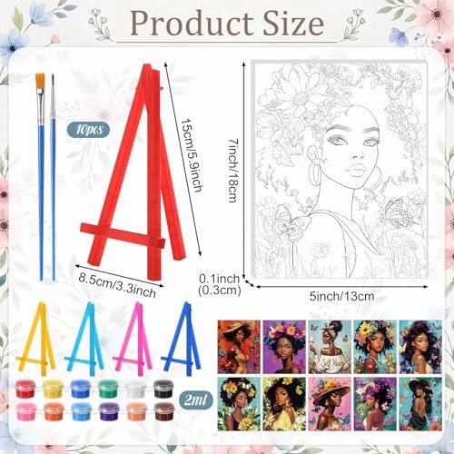 Blosssound 10 Set Pre Printed Canvas Pre Drawn Canvas Painting with Easel Kits 5" x 7" Outline Painting Panels for Beginners, DIY Craft Project, Party Favor, Home Decors(Flower Lady) - Image 2