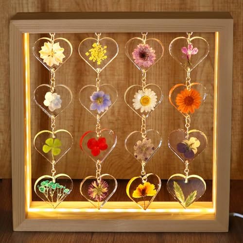 SMUK Resin Dried Flower LED Aesthetic Desk Lamp, Unique 3 Way Dimmable Natural Pressed Flower Table Lamp with Wooden Frame for Desk, Table, Nightstand, Bedroom, Living Room, Office by SMUK