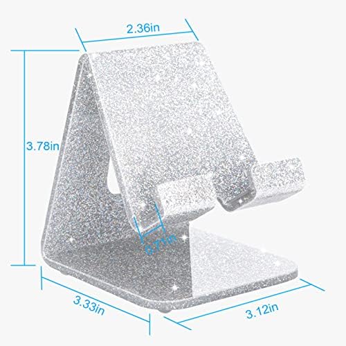 Crpich Acrylic Cell Phone Stand, Portable Phone Holder, Phone Stand for Desk, Compatible with Phone16 15 14 13 12 Pro Max Mini 11 Xr Plus SE, Switch, Android Smartphone, Pad, Tablet, Glitter Silver - Image 4