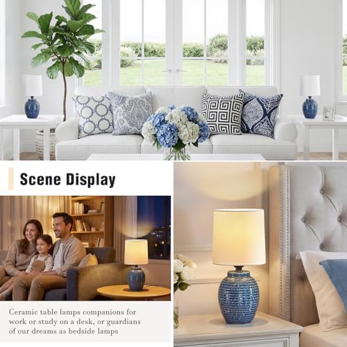 EJIAXIN Small Bedside Lamps -13.75" Farmhouse Table Lamps - Classic Ceramic Table Lamp for Bedroom, Living Room, Nightstand, Office, Side Desk Lamp, End Table - Image 3