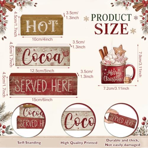 Moucuny 4 Pcs Christmas Table Decor for Home Kitchen, Wooden Coffee Cocoa - Image 3