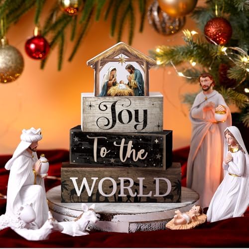 Moucuny 4 Pcs Christmas Table Decoratons, Christian Joy to The World Signs - Image 2