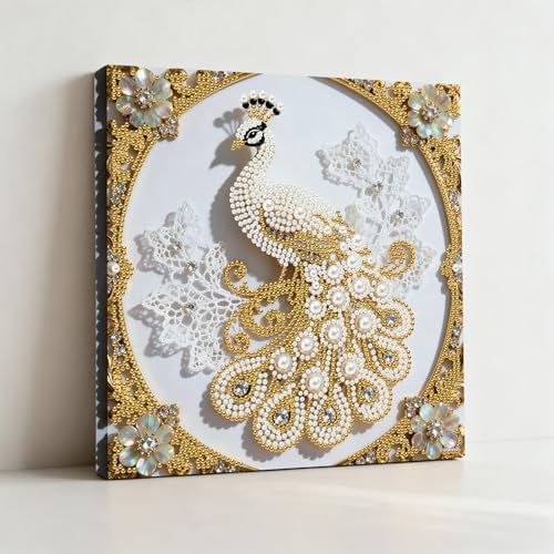Pearl Art Kits Painting for Adults, DIY Mindfulness Therapy with Framed Canvas and Tools, Beginner Wall Decor-Peafowl - Image 4