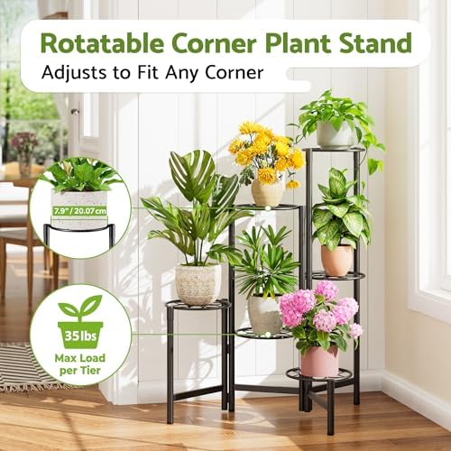 6 Tier Metal Plant Stands Outdoor Indoor, Heavy Duty Flower Pot Holder Potted Display Rack Shelf, Tall Corner Plant Shelf for Patio Garden Balcony Living Room Bedroom -BlackDiamond - Image 2