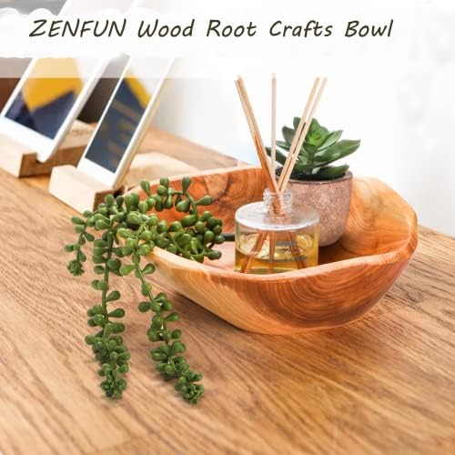 ZENFUN Natural Wood Fruit Bowl 7.8-9.5 Inch, Unique Root Dish Bowl, Fruit Snack Dish for Sandwich Bread Serving, Handmade Serving Bowl for Candy, Vintage Ring Dish, Serving Appetizer Display - Image 7