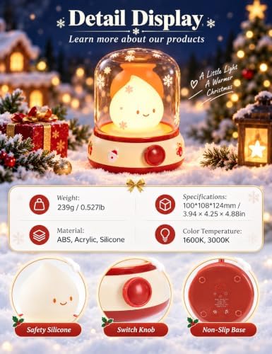 WANDIEA Rechargeable Night Light for Kids, Christmas Decor & Bedroom Lamp - Image 6