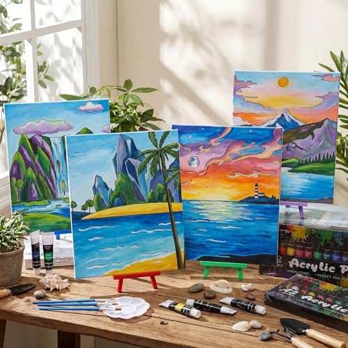 Sherr 108 Pcs Landscape Sip and Paint Kit, Pre Drawn Canvas for Adults - Image 6