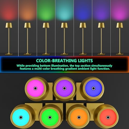 Timjorman Compact Cordless Table Lamp, Rechargeable LED Night Light, Dual Light Source (RGB Top & Warm Bottom), Touch Control & Timer, Metal Lamp for Bedroom & Kids Room (Golden 1-Pack) - Image 5