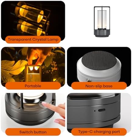 Rechargeable Cordless Small Metal Table Lamp, Stepless Dimming, 3-Color - Image 6