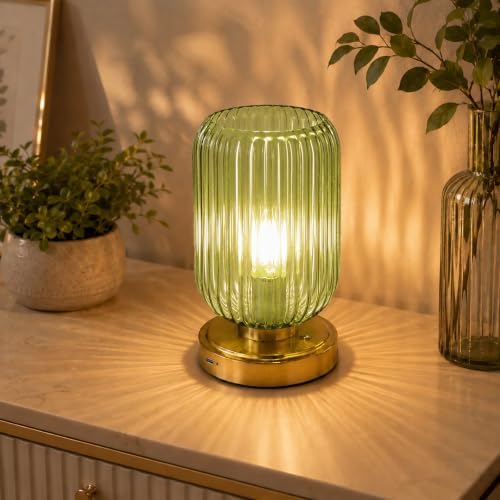 Cordless Glass Table Lamp, 3 Color Modes & Stepless Dimming, Green by Unknown