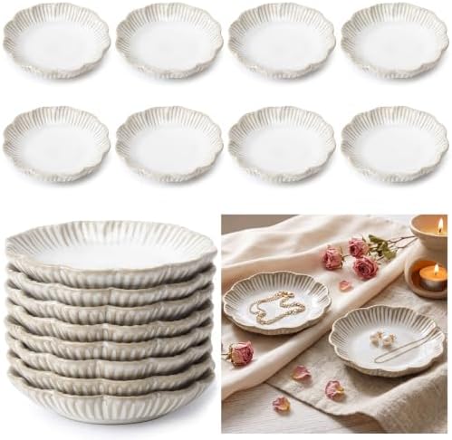 Teenyyou 8 Pcs Ceramic Jewelry Dish Trinket Dish for Ring Earring White by Teenyyou