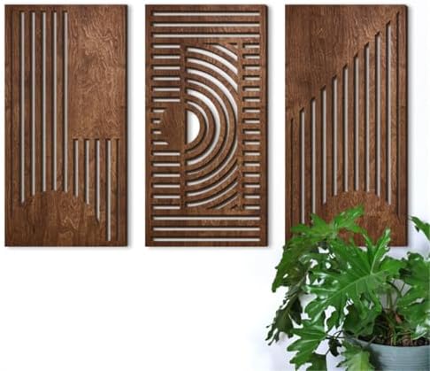 3 Pcs Geometric Wood Wall Art Decor, Boho Wall Sculptures for Home (B) by Jocaluyia