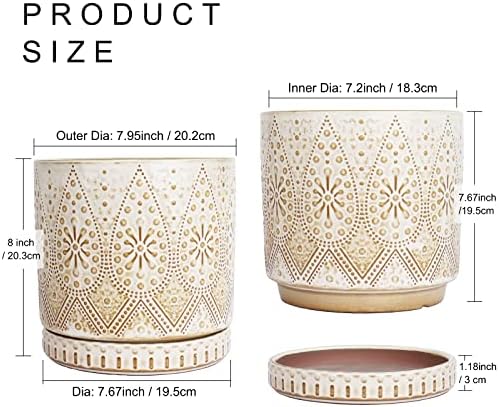 8 Inch Indoor Plant Pot with Drainage Holes and Saucers, Ceramic Planter for Plants, Succulent Orchid Flower Pots - Image 2