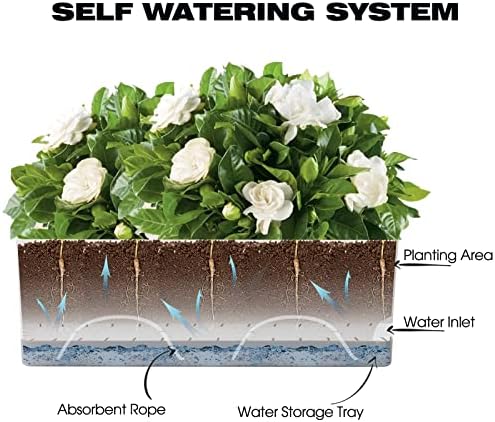 Self Watering Planters Pots for Indoor Plants, 7 Pack Plastic Planter Box Flower Pots for Indoor Outdoor Plants, Rectangle Herb Planter Window Boxes Planterswith Drainage, Light Gray Tray - Image 2