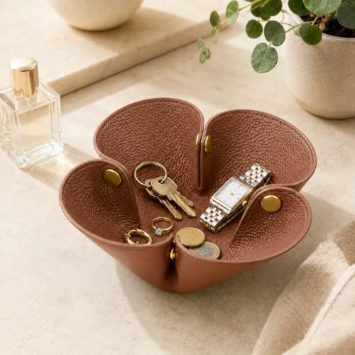 Grained Faux Leather Flower Shaped Valet Tray, Brown - Image 2