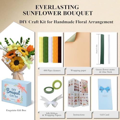 NREDXOON Pipe Cleaner Flower Kit 400pcs Sunflower DIY Bouquet Fall Decor - Image 3