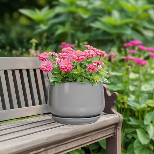 G EPGardening Ceramic Planter 7 Inch, Round, Modern, Gray - Image 4