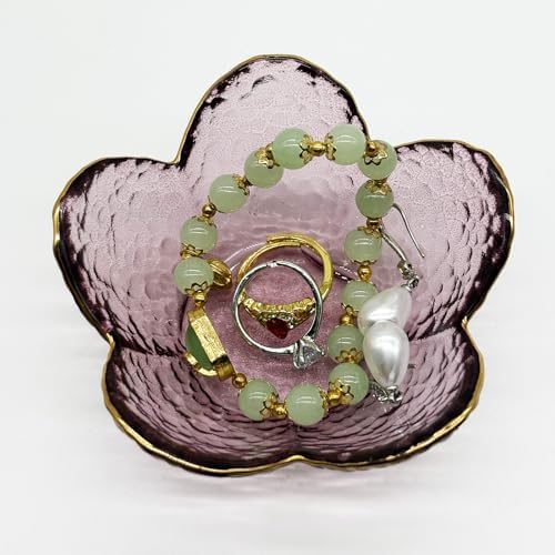 Purple Flower Ring Dish, Small Glass Jewelry Dish Tray, Ring Holder Jewlery Tray Trinket Dish, Bathroom Nightstand Decor Jewelry Bowl Christmas Friendship Birthday Gifts for Women, Soap Dish - Image 4