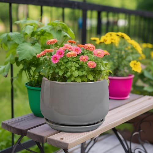 G EPGardening Ceramic Plant Pots, 9 Inch Planter, Gray - Image 2