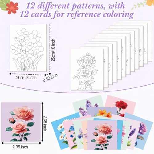 Engrowtic 12 Pcs 8 x 10'' Flower Pre Drawn Canvas to Paint Pre Printed Sketched Canvas for Adult Ladies Paint Art Party Favor Board Set for Craft(Fresh Style) - Image 3