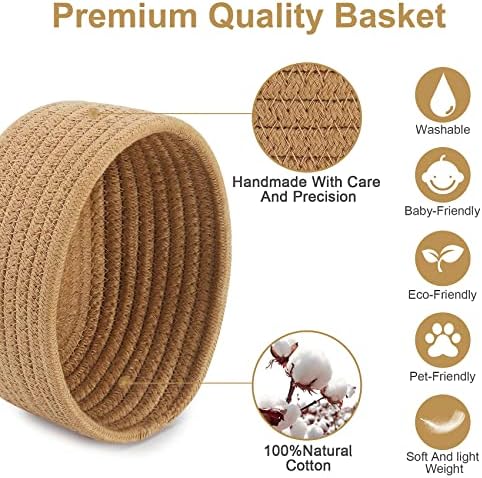 【2 Pack】ABenkle Small Woven Baskets, Tiny Oval Shallow Storage Baskets, Mini Cotton Rope Empty Decorative Basket, Boho Little Organizer Bins for Bathroom, Cat Dog Toy Gifts Baskets - Image 3