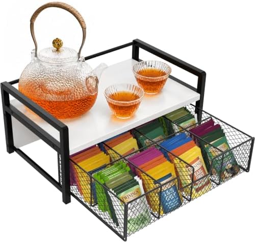 Homode Tea Bag Organizer, Wood Tea Bag Holder with Storage Drawer, white by Homode
