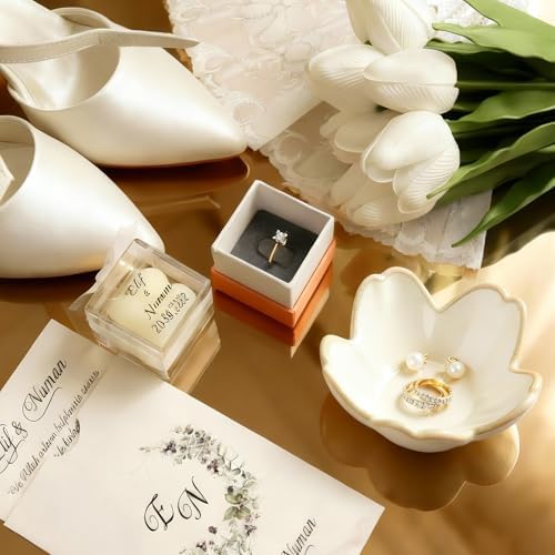 Pearl White Flower Ceramic Ring Holder Jewelry Dish Tray Trinket Bowl - Image 2