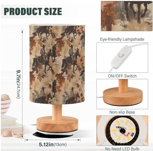 Rustic Western Fall Cowboy Horses Table Lamp for Bedroom USB Port Lamps Small Accent Table Lamp Nightstand Lamp Sturdy Linen Shade Wooden Base Decorative Lamps for Bedside Reading|Kids|Dorm|Home - Image 4