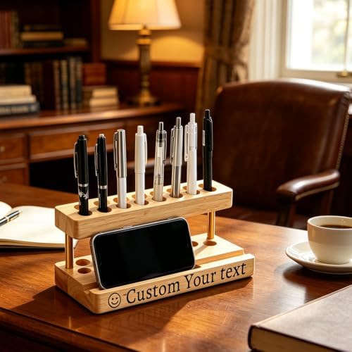 Personalized Pencil & Pen Holder for Desk with 9 Slot and Cell Phone Holder - Image 7