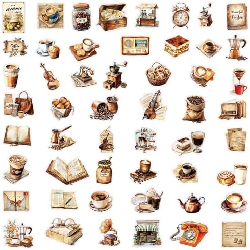 50Pcs Vintage Stickers,Waterproof Transparent PET Aesthetic Decorative Sticker Scrapbooking Supplies for Adult Card Making Letters Planner Journaling Junk Journal DIY Water Bottles Art Craft.Coffee - Image 2