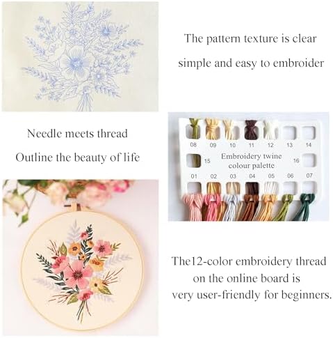 Silentsea Embroidery Kit, Floral and Nature Designs, with Hoops, Needlework Pattern Set (Flower) - Image 4