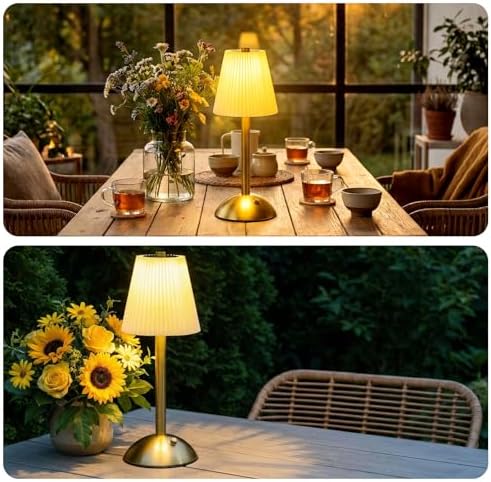 Liliful 2 Pcs Cordless Table Lamp LED Touch, Gold, Beige Cloth Style - Image 6