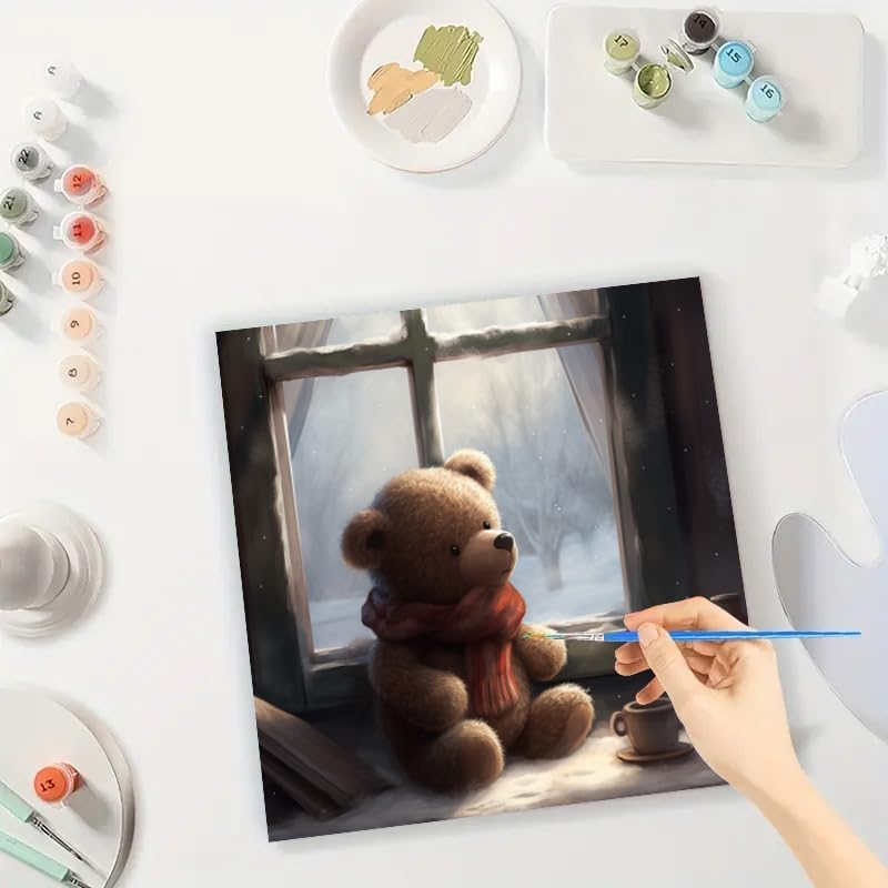 TAOPAOLAB Winter Teddy Bear Digital Painting Kit for Adults - DIY Bear Oil Painting on Canvas 7.87x7.87in, Framed Acrylic Paint Kit, Good for Beginners, Home Decor or Gift Artwork - Image 3