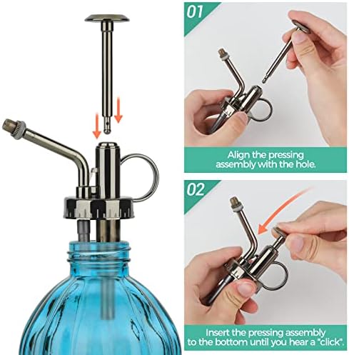 T4U Glass Plant Mister 200ML, Vintage Spray Bottle with Top Pump Fine Mist Flower Garden Sprayer Small Decorative Spritzer Watering Can Gift for Indoor Outdoor Succulent House Plant (Blue) - Image 3