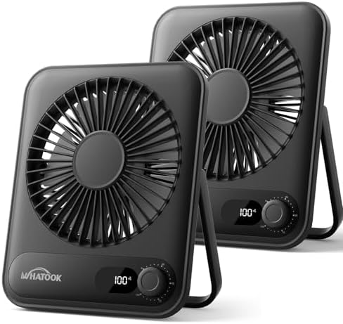 WHATOOK Small Desk Fan Personal Fans: 5000mah 25 Hours Battery Office Quiet Mini Desktop Fan Portable Rechargeable Travel Essentials (Black & Black, Milliamp Hours, 2000) by FashionCaring-MakeitYours