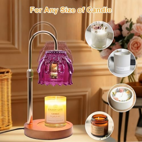 Candle Warmer Lamp with Timer & Dimmer, Birthday Gifts for Women Mom, 4-Level Dimmable Flower Heat Lamp for Jar Candles, Adjustable Height, House Warming Gifts, Home Decor (Purple - Image 4