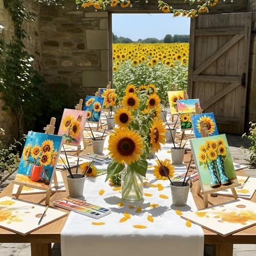 Engrowtic 12 Pcs 8 x 10'' Sunflower Flower Pre Drawn Canvas to Paint Pre Printed Sketched Canvas for Adult Ladies Paint Art Party Favor Board Set for Craft(Bright Style) - Image 4