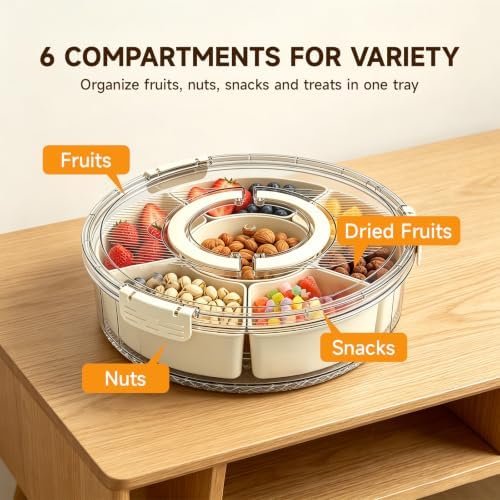 6-Compartment Snackle Box, Rotating Serving Tray with Lid & Handle - Image 2