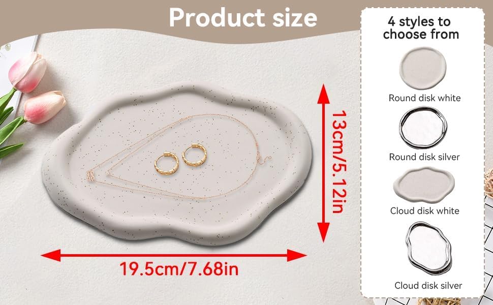 Jewelry Tray Holder, Cloud Trinket Dish Chubby Ceramic Jewelry Tray Cloud Cute Shape Trinket Dish Ring Holder Organizer Room Decor Aesthetic, White, Medium - Image 2