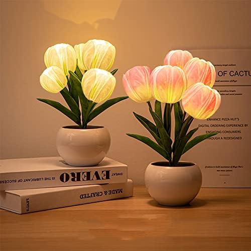Flower Table Lamp Tulip Desk LED Night Light for Home Living Room Decor Artificial Flower with Vase Table Centerpieces for Birthday Holiday Party Wedding Room Decoration (Pink)… - Image 2