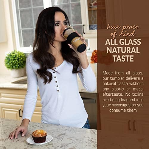Double Wall Glass Tumbler, 14-Ounce Glass Travel Coffee Mug with Lid - Image 4