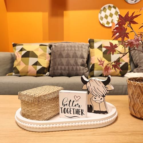 Hrastany White Oval Wood Coffee Table Serving Tray with Beads for Ottoman - Image 2