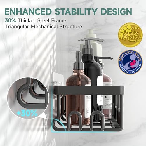 Veken Shower Caddy 3-Pack, Advanced Rustproof Design, No Drilling Adhesive Shelves, Rack with Soap Holder, Large Capacity Bathroom Organizers and Storage, Wall-Mounted Kitchen & Home Decor, Black - Image 2