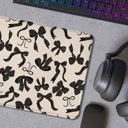 Coquette Black Bow Mouse Pad, Cute Preppy Girly Bow Ribbon Mouse Pads for Wireless Mouse Computers Laptop Desk Accessories, Preppy Girly Office Supplies, 9.5x7.9 Inch - Image 5