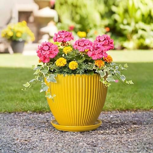 Ceramic Planters for Indoor Plants, 10 Inch Plant Pot Indoor with Drainage Hole and Saucer, Modern Large Flower Pots for Indoor Plants, Round Planter, Home Garden Decor, Gardening Gifts, Yellow - Image 5