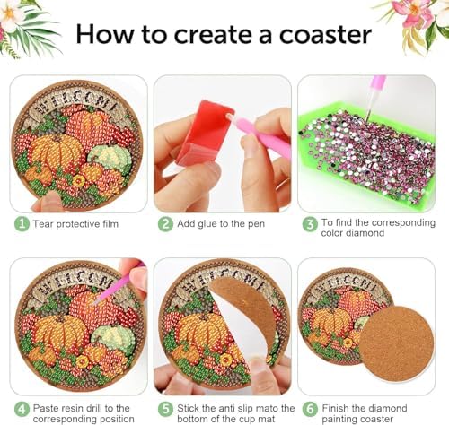 8 Pcs Fall Diamond Art Coasters Kits, Diamond Painting Coasters Kits ﻿ ﻿ - Image 6